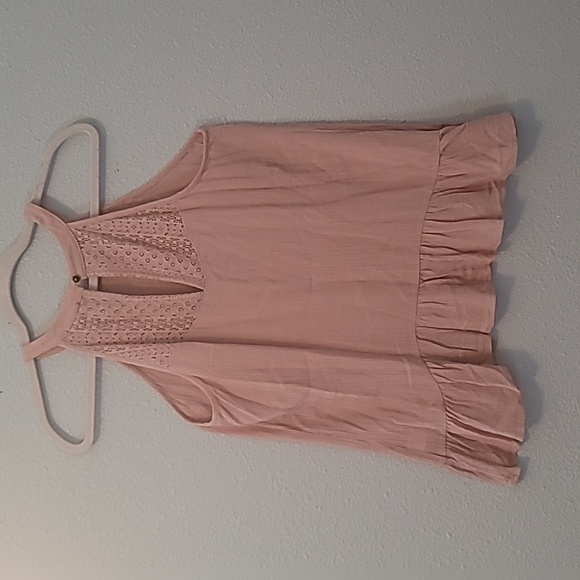 Eyeshadow Pale Pink Gauze Like Racer Back Ruffled Tank Top Size Medium - Picture 6 of 8